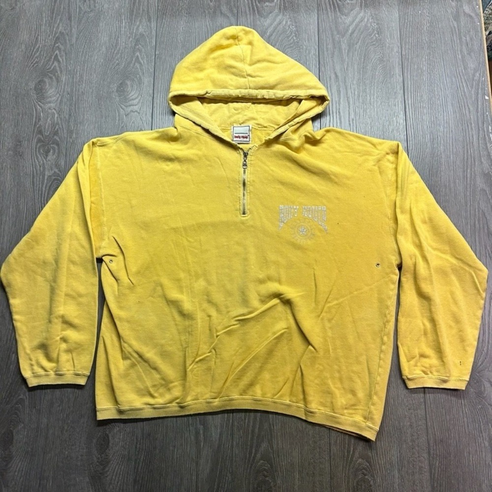 Vintage Body Equip 90s Yellow Quarter Zip Hoodie Mens Large Boxy Distressed